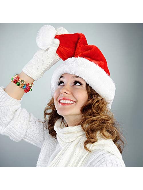 Zolearopy YEYA Christmas Bracelets X-Mas Jingle Bells Gift Bow Charm Bracelets Stretch Beaded Bracelet For Women Girls