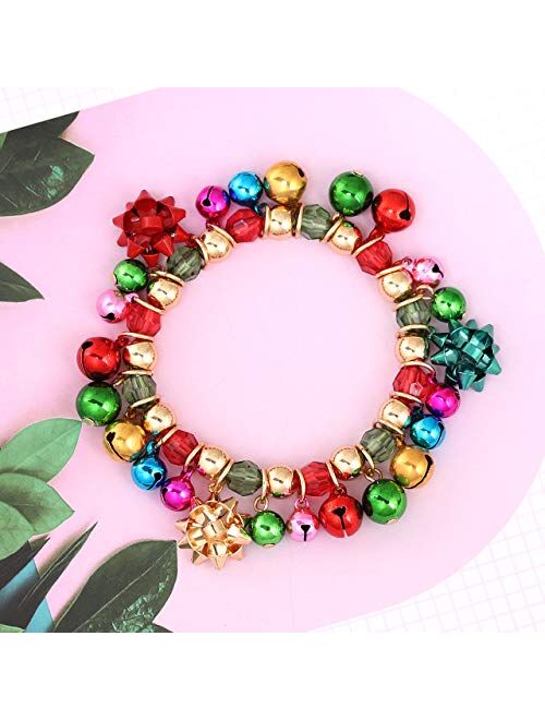 Zolearopy YEYA Christmas Bracelets X-Mas Jingle Bells Gift Bow Charm Bracelets Stretch Beaded Bracelet For Women Girls