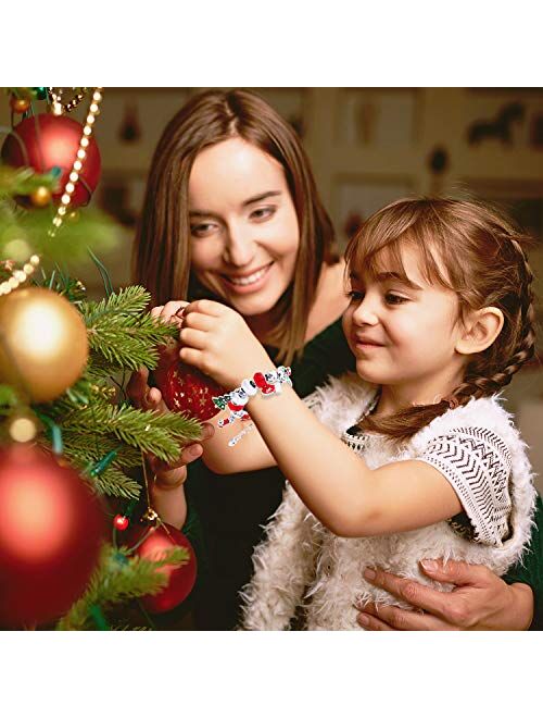 Hicarer Christmas Bracelet Beaded Charm Bangle with Gift Box Greet Card Gift for Girl Lady