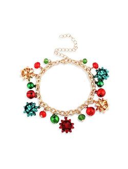 Daxi Christmas Jingle Bells Bracelet Christmas Link Charm Bracelet Bow Xmas Holiday Jewelry for Women Girls