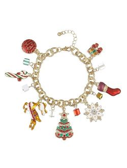 Madison Tyler Christmas Charms Bracelet for Women | Gold Christmas Tree Candy Cane Christmas Stocking Gift Snowflake White Acrylic Balls Charms | Xmas Jewelry for Kids an
