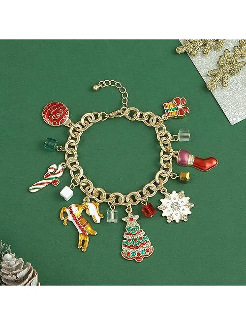 Madison Tyler Christmas Charms Bracelet for Women | Gold Christmas Tree Candy Cane Christmas Stocking Gift Snowflake White Acrylic Balls Charms | Xmas Jewelry for Kids an