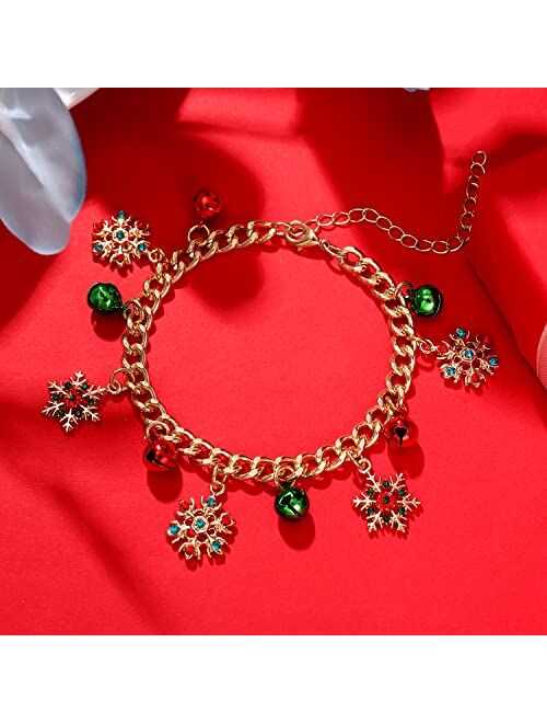ALEXY Christmas Bracelets for Women X-Mas Jingle Bell Snowfalke Charm Bracelets Chain Link Bracelets for Women Girls (Gold Snowflake)