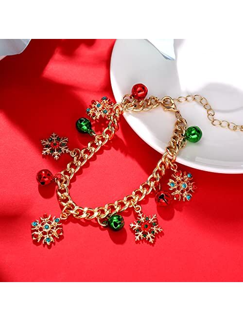ALEXY Christmas Bracelets for Women X-Mas Jingle Bell Snowfalke Charm Bracelets Chain Link Bracelets for Women Girls (Gold Snowflake)