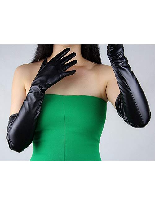 DooWay Women Long Leather Opera Gloves Evening Party Costume Faux Leather Cosplay Dress Accessories 24 inches