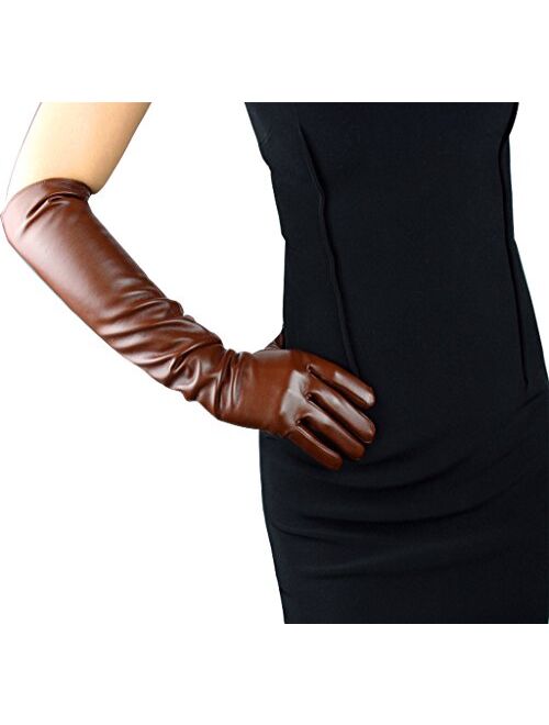 Edith qi 1920s Long Opera Party Gloves for Women,Faux Leather Elbow Length Costume Novelty Gloves