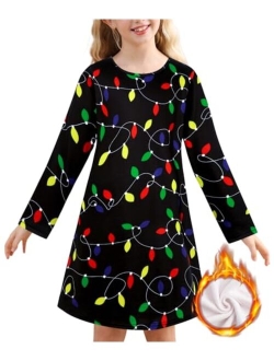 SunFocus Girls Christmas Dress Fleece Novelty Dresses Size 4-11 Long Sleeve Crewneck Warm Clothes