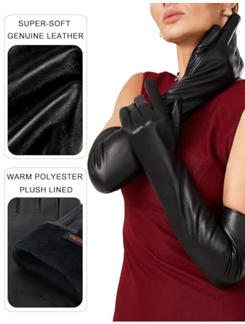 VIKIDEER Warm Soft Long Leather Gloves Women Plush Lined Full Touchscreen Luxury Gloves for Evening Opera Arty Costume 23.6''