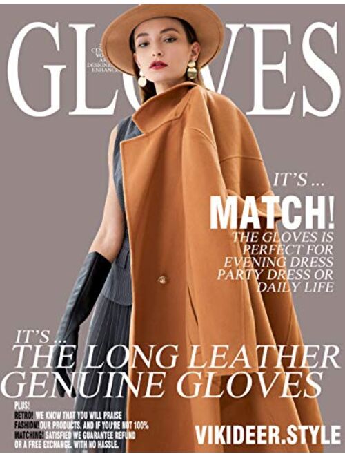 VIKIDEER Elegant Winter Black Long Leather Gloves for Women Full Touchscreen Womens Ladies Warm Lined Genuine Leather Gloves