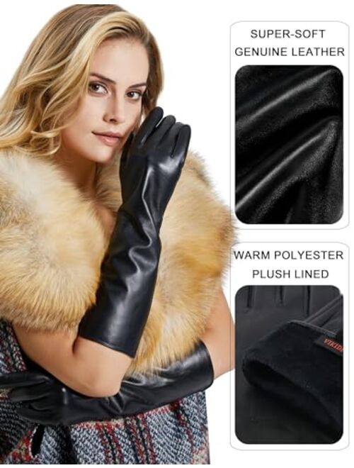 VIKIDEER Elegant Winter Black Long Leather Gloves for Women Full Touchscreen Womens Ladies Warm Lined Genuine Leather Gloves