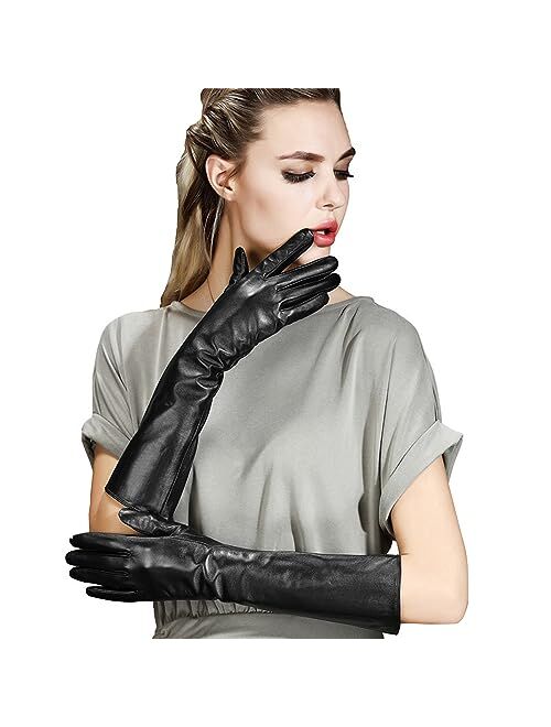 QECEPEI Womens Long Leather Gloves Winter Touchscreen Opera Evening Dress Driving Gloves