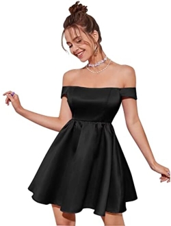Cadoly Off Shoulder Satin Homecoming Dresses 2023 for Teens A Line HOCO Dress Short for Women Cocktail Party
