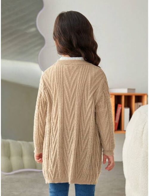 SHEIN Young Girl Casual Long Sleeve Knitted Cardigan