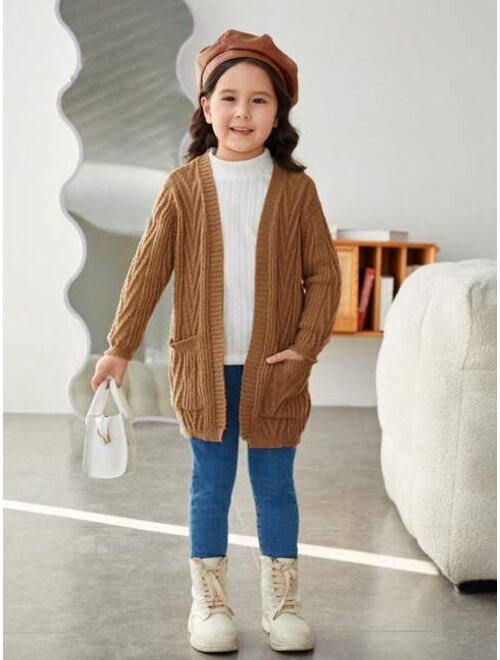 SHEIN Young Girl Casual Long Sleeve Knitted Cardigan