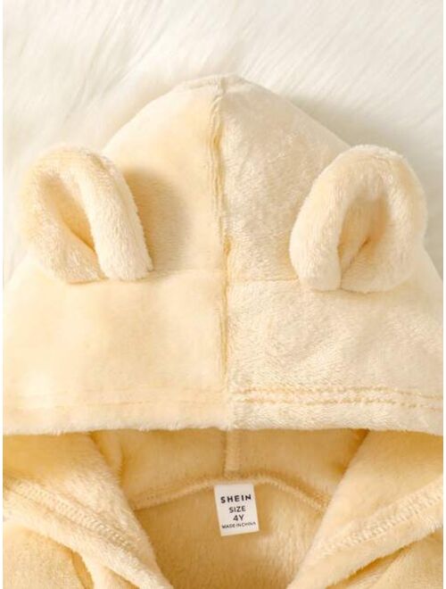 SHEIN Kids QTFun Young Boy Bear Embroidery 3D Ear Design Hooded Teddy Lined Jacket