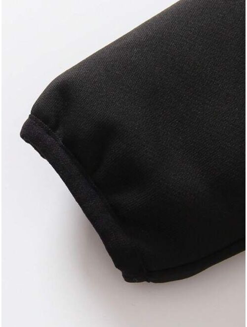 SHEIN Kids EVRYDAY Young Boy Colorblock Letter Patched Detail Contrast Binding Hooded Teddy Jacket