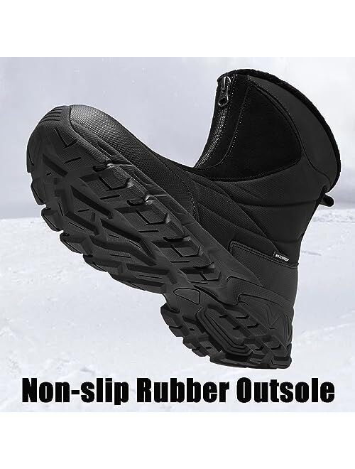 SHULOOK Men's Winter Snow Boots Waterproof Zipper Warm Fur Lined Leather Boot