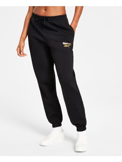 REEBOK Women's Metallic Foil Logo Fleece Jogger Sweatpants, A Macy's Exclusive