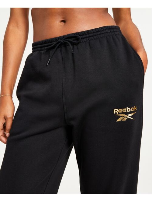 REEBOK Women's Metallic Foil Logo Fleece Jogger Sweatpants, A Macy's Exclusive