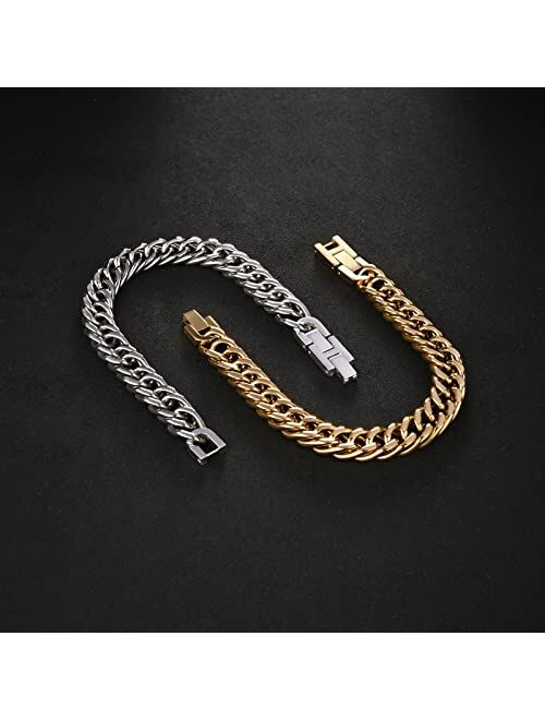 LUCKY2+7 Mens Bracelet - Stainless Steel Fold Over Clasp Cuban Chain Bracelets Mens Jewelry Gifts for Dad Grandpa Boyfriend Husband Son Brother