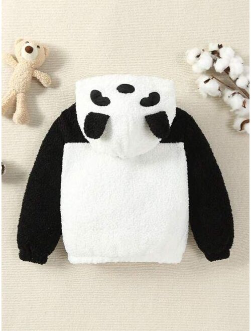Shein Single Thick Panda Embroidery Baseball Jacket With Ear Detail For Toddler Boys