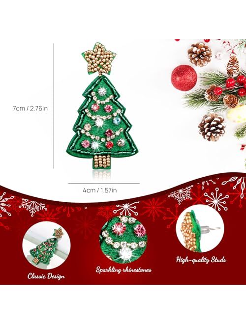 Edussy Christmas Earrings-Beaded Christmas Jewelry Earrings for Women Dangling Headmade Holiday Earrings Xmas Party Gifts