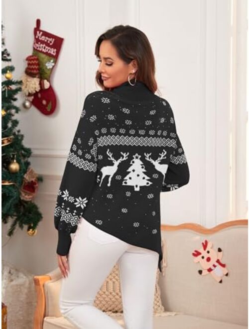 ZAFUL Women Christmas Sweater Oversized Pullover Sweaters Casual Loose Long Sleeve Knit Tops