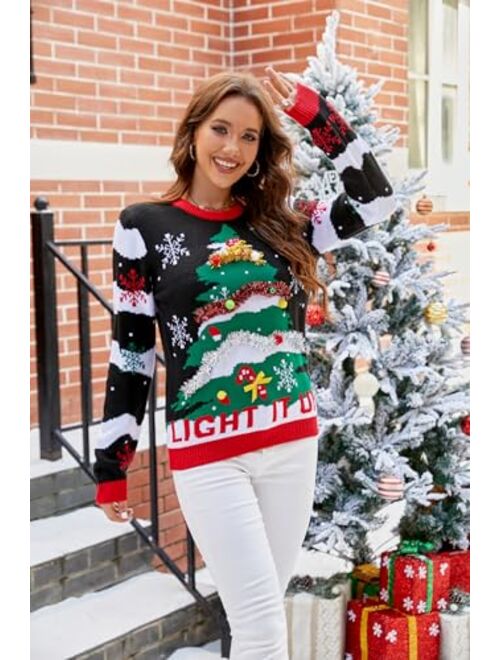 Jumppmile Womens Ugly Christmas Sweater Funny Xmas Santa Claus Pullover Top Knit Casual Long Sleeve Sweater