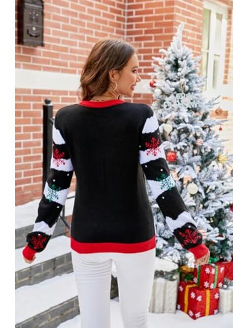 Jumppmile Womens Ugly Christmas Sweater Funny Xmas Santa Claus Pullover Top Knit Casual Long Sleeve Sweater