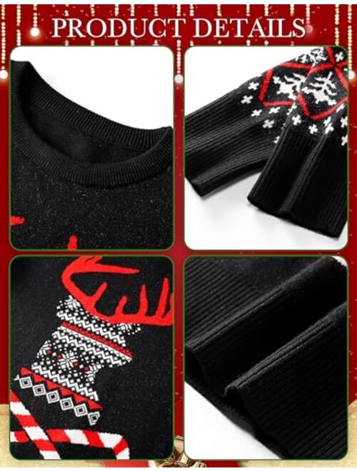 Riyiper Women's Long Sleeve Christmas Sweater Reindeer Snowflakes Xmas Round Neck Sweater Pullover