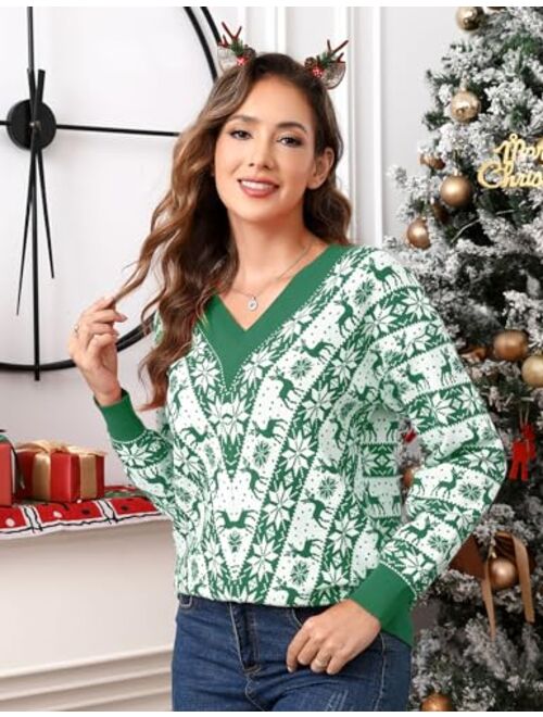 MISSKY Women's Ugly Christmas Sweaters Knit Pullover Holiday Vacation Long Sleeve Sweaters Funny Reindeer Snowflake