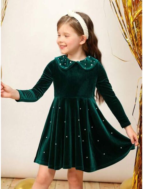 SHEIN Girls' (little) Velvet Beaded Dress Mommy&me Matching Outfits