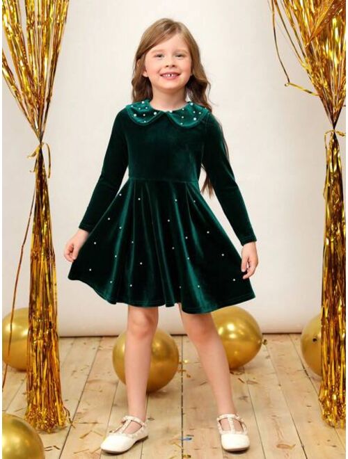 SHEIN Girls' (little) Velvet Beaded Dress Mommy&me Matching Outfits