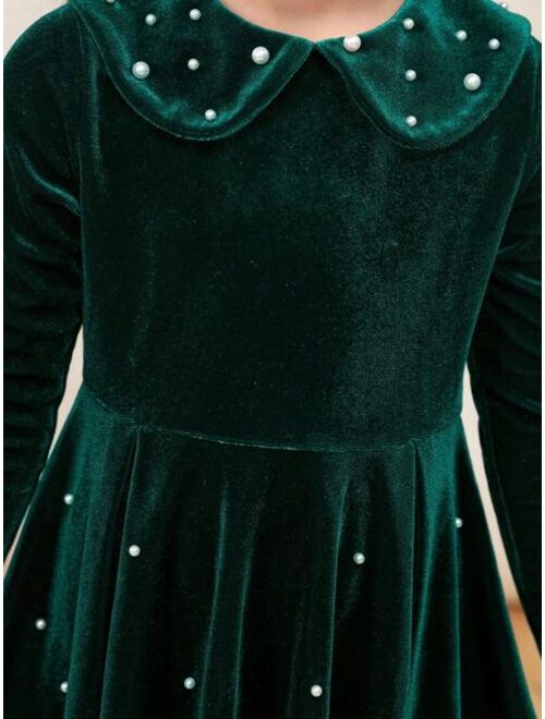 SHEIN Girls' (little) Velvet Beaded Dress Mommy&me Matching Outfits