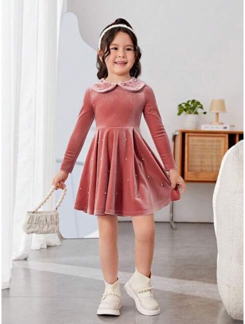 SHEIN Girls' (little) Velvet Beaded Dress Mommy&me Matching Outfits