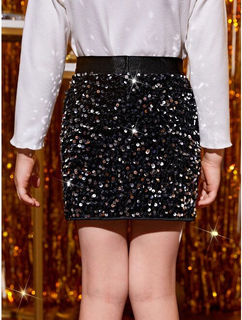 SHEIN Young Girl Sequins Skirt