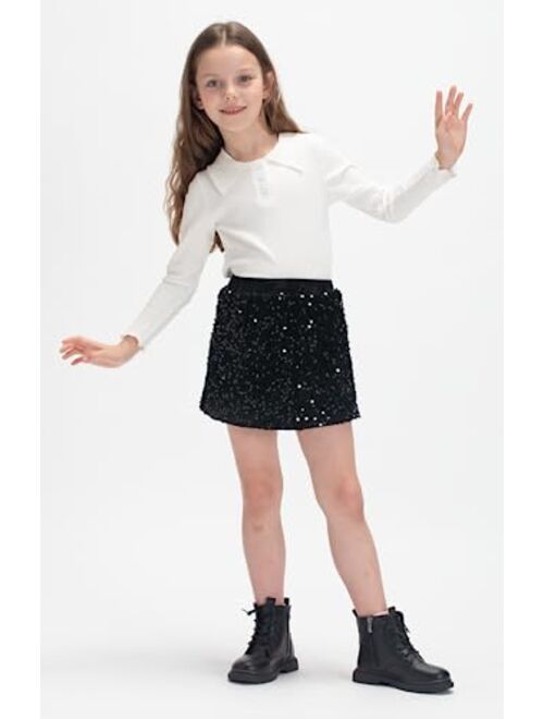 WELAKEN Sparkly Sequin Skirt for Girls Toddler & Kids II Little Girl's Elastic Waistband Skirts