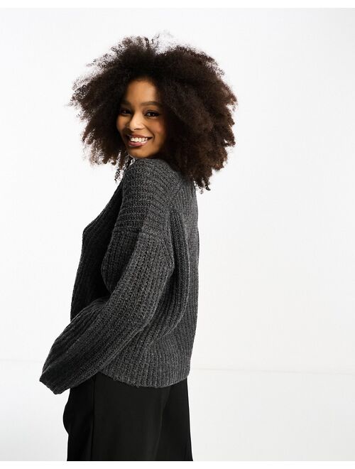 ASOS DESIGN boxy wide crop button front cardigan in charcoal