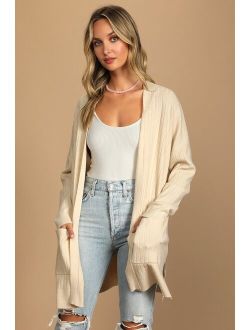 No Matter the Season Beige Ribbed Knit Cardigan Sweater