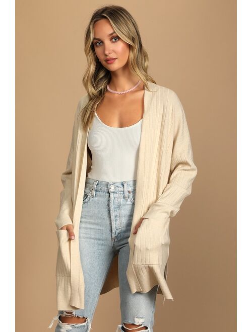 Lulus No Matter the Season Beige Ribbed Knit Cardigan Sweater