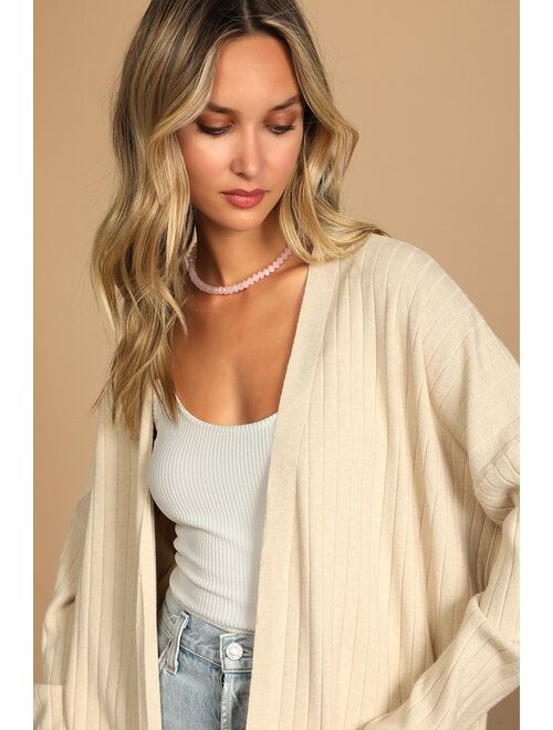 Lulus No Matter the Season Beige Ribbed Knit Cardigan Sweater