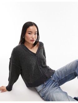 knitboucle contrast ribbed cardigan in charcoal