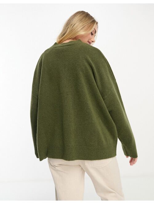 Monki knit button front cardigan in khaki green