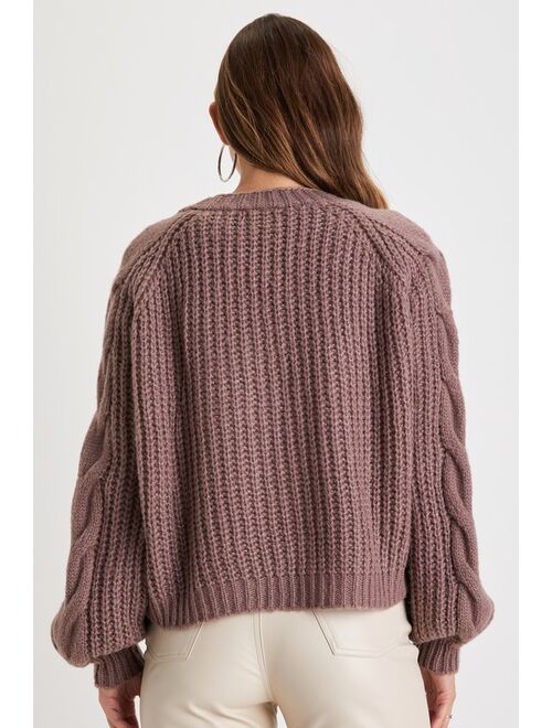 Lulus Warm Impression Heather Taupe Cable Knit Open-Front Cardigan