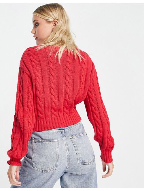Monki cable knit cardigan in red