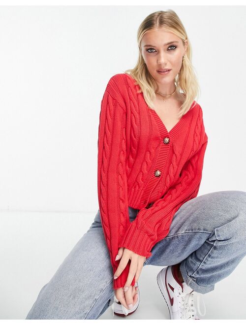Monki cable knit cardigan in red
