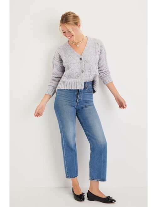 Lulus Adorable Comfort Heather Grey Cable Knit Cardigan Sweater