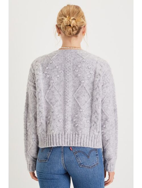 Lulus Adorable Comfort Heather Grey Cable Knit Cardigan Sweater