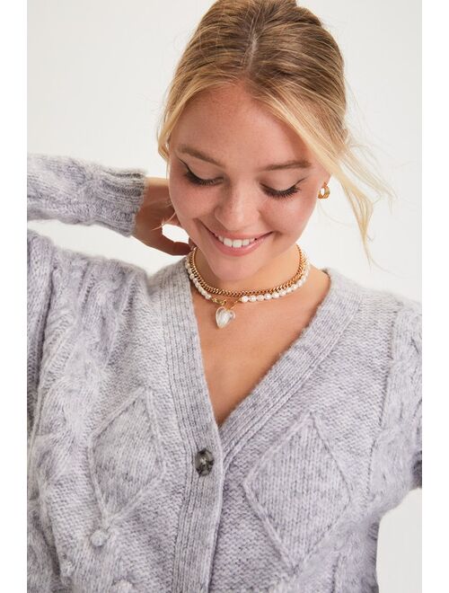 Lulus Adorable Comfort Heather Grey Cable Knit Cardigan Sweater
