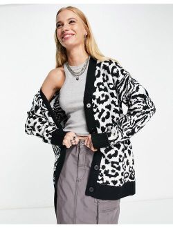 Violet Romance oversized cardigan in mixed animal print